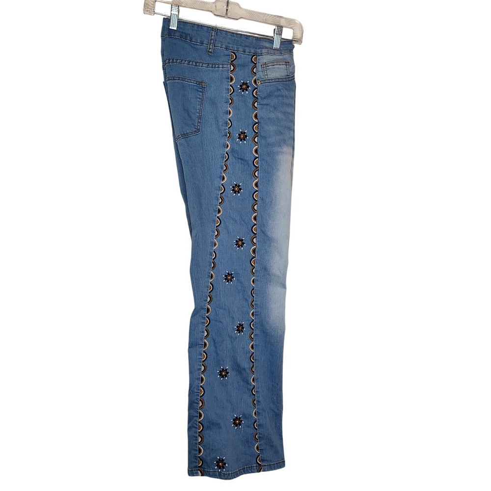 Lilac Sunset Staight Leg Embroidered Jeans Retro Light Blue Womens 14